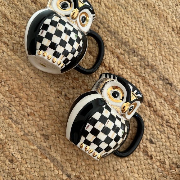 MacKenzie-Childs Black and White Owl Mugs - Picture 1 of 6